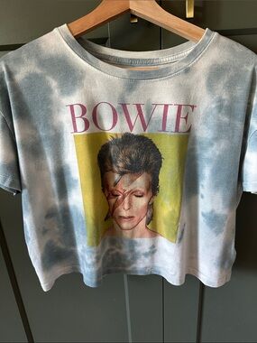 Bowie Graphic Tie-Dye Crop Top - Light Blue